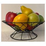 DR - Decorative Metal Basket, Fruit Bowl, and Assorted Faux Fruit Kitchen Decor Set