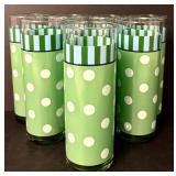 K - Set of 8 Gayle Pittman Vintage Green Polka Dot Glass Tumblers 12oz