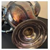 LR - 4-Piece Vintage Silver-Plated Tea Set with Tray and Lidded Sugar Bowl, Moore & Co