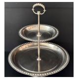 DR - Collection of Metal Kitchenware: Platter, Tiered Dessert Stand, and Cocktail Shaker