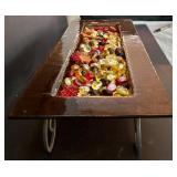 K - Amber Glass Tray with Metal Base and Decorative Glass Beads, 16 Inch