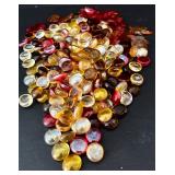 K - Amber Glass Tray with Metal Base and Decorative Glass Beads, 16 Inch