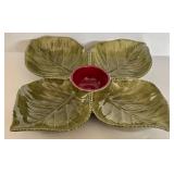 DR - Haeger Green Divided Pottery Platter with Red Center Bowl and Pier One Red Salad Plate