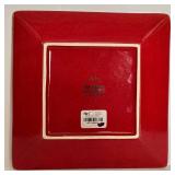 DR - Haeger Green Divided Pottery Platter with Red Center Bowl and Pier One Red Salad Plate