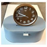 LR - Digo Wooden Desk Clock with Light Blue Oval Storage Box