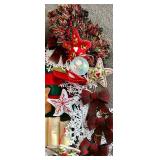 LR - Large Assortment of Christmas Decor with Ornaments, Bows, and Figurines