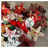 LR - Large Assortment of Christmas Decor with Ornaments, Bows, and Figurines