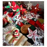 LR - Large Assortment of Christmas Decor with Ornaments, Bows, and Figurines