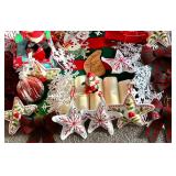 LR - Large Assortment of Christmas Decor with Ornaments, Bows, and Figurines