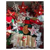 LR - Large Assortment of Christmas Decor with Ornaments, Bows, and Figurines