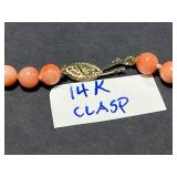 Coral Bead Necklace with 14K Gold Clasp