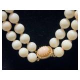 15-Inch Double Strand Angel Skin Coral Bead Necklace with 14K Gold Clasp