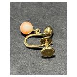 14K Gold Genuine Coral Screw Back Earrings