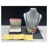 Majorica Black Imitation Pearl Necklace with Original Box and Certificate