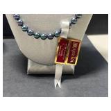 Majorica Black Imitation Pearl Necklace with Original Box and Certificate