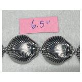 Jewelry Collection: Heart Necklace, 6.5" Shell Bracelet, and Assorted Pins