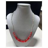Collection of 4 Red Coral Beaded Necklaces and Silver-Tone Bracelet