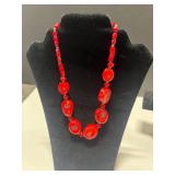 Collection of 4 Red Coral Beaded Necklaces and Silver-Tone Bracelet