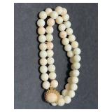 Vintage Jewelry Set: Coral Red Necklace, Double-Strand Bead Bracelet, and Brooch