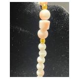 Vintage Jewelry Set: Coral Red Necklace, Double-Strand Bead Bracelet, and Brooch