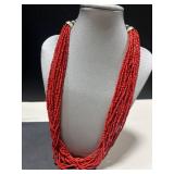 Vintage Coral and Red Beaded Jewelry Set with Clip, Necklaces, and Ring