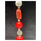 Vintage Coral and Red Beaded Jewelry Set with Clip, Necklaces, and Ring