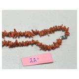 Vintage Coral Jewelry Set: Orange Branch Necklace, Gold Tone Brooch, and Native American Zuni Inlay Ring