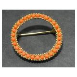 Vintage Coral Jewelry Set: Orange Branch Necklace, Gold Tone Brooch, and Native American Zuni Inlay Ring