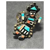 Vintage Coral Jewelry Set: Orange Branch Necklace, Gold Tone Brooch, and Native American Zuni Inlay Ring