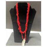 Vintage Coral Jewelry Set: Orange Branch Necklace, Gold Tone Brooch, and Native American Zuni Inlay Ring