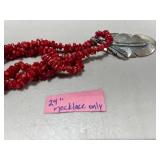 Vintage Coral Jewelry Set: Orange Branch Necklace, Gold Tone Brooch, and Native American Zuni Inlay Ring