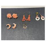 Collection of 5 Pairs Pink Coral and Beaded Earrings, Including 12K Gold Filled Hearts
