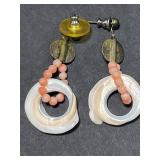 Collection of 5 Pairs Pink Coral and Beaded Earrings, Including 12K Gold Filled Hearts