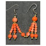 Collection of 5 Pairs Pink Coral and Beaded Earrings, Including 12K Gold Filled Hearts
