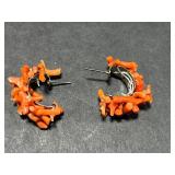 Coral and Silver Jewelry Set with Necklaces, Earrings, Brooch, and Bracelet