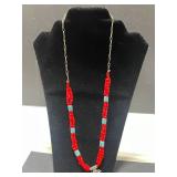 Coral and Silver Jewelry Set with Necklaces, Earrings, Brooch, and Bracelet