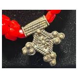 Coral and Silver Jewelry Set with Necklaces, Earrings, Brooch, and Bracelet