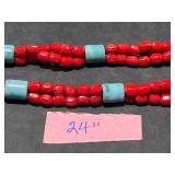 Coral and Silver Jewelry Set with Necklaces, Earrings, Brooch, and Bracelet