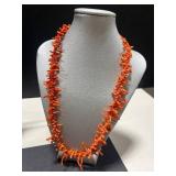 Vintage Coral Jewelry Set with Two Necklaces, Earrings, and Inlay Ring