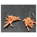 Vintage Coral Jewelry Set with Two Necklaces, Earrings, and Inlay Ring