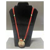 Vintage Coral Jewelry Set with Two Necklaces, Earrings, and Inlay Ring