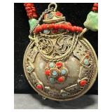 Vintage Coral Jewelry Set with Two Necklaces, Earrings, and Inlay Ring