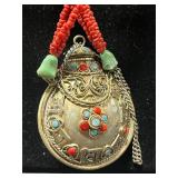 Vintage Coral Jewelry Set with Two Necklaces, Earrings, and Inlay Ring