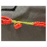 Vintage Coral Jewelry Set with Two Necklaces, Earrings, and Inlay Ring