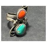 Vintage Coral and Shell Jewelry Collection with Sterling Silver Coral Turquoise Ring