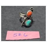 Vintage Coral and Shell Jewelry Collection with Sterling Silver Coral Turquoise Ring