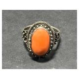 Vintage Coral Jewelry Set - Necklaces, Brooch, Ring, and Hoop Earrings