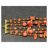 Vintage Coral Jewelry Set with Necklaces, Bracelet, Brooches, and Earrings