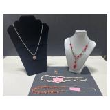 Collection of Vintage Coral and Pearl Jewelry - 4 Necklaces, Brooch, and Earrings
