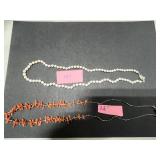 Collection of Vintage Coral and Pearl Jewelry - 4 Necklaces, Brooch, and Earrings